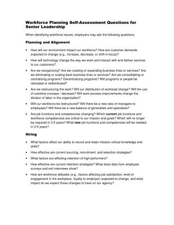 Workforce Planning Self-Assessment Questions for Senior Leadership