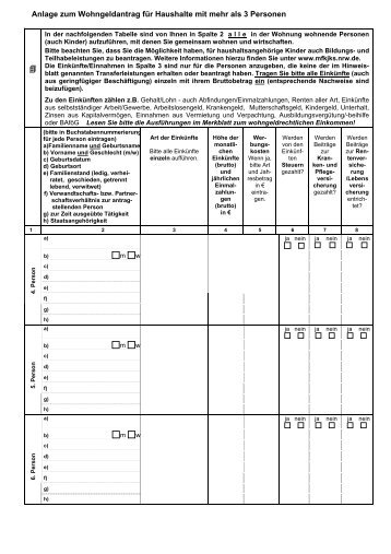 Wohngeldantrag für Haushalte mit mehr als 3 Personen - Bielefeld