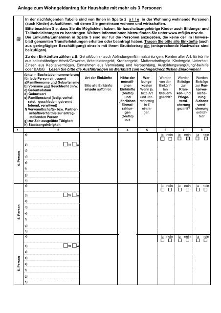 Wohngeldantrag für Haushalte mit mehr als 3 Personen - Bielefeld