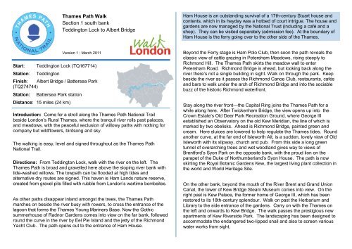 Thames Path Walk Section 1 south bank Teddington ... - Walk London