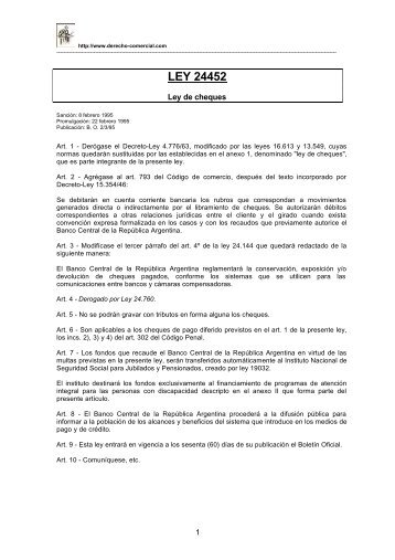 Ley 24.452 - Revista ElectrÃ³nica de Derecho Comercial