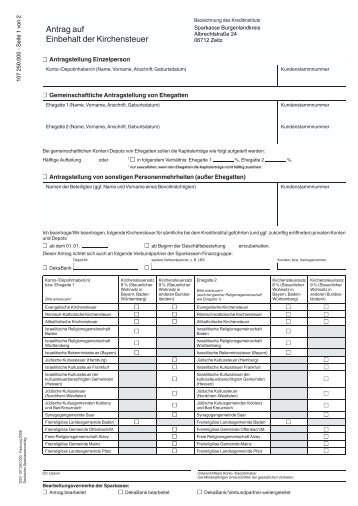 Antrag auf Einbehalt der Kirchensteuer - Sparkasse Burgenlandkreis