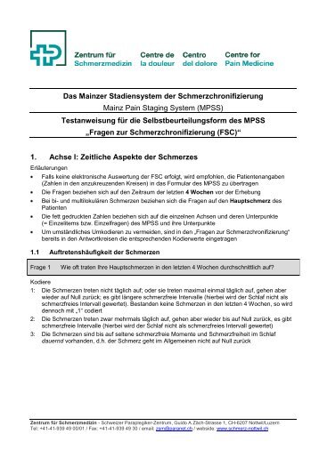 Fragebogen zur Schmerzchronifizierung (PDF, 180 KB) - Schweizer ...