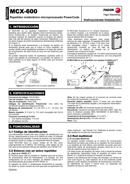 MCX-600: Repetidor inalámbrico - Fagor Electrónica