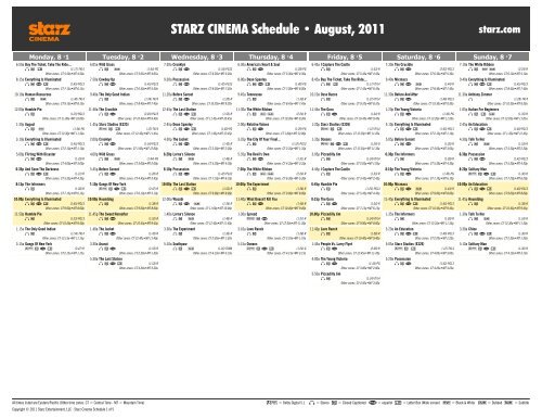 STARZ CINEMA Schedule - August, 2011