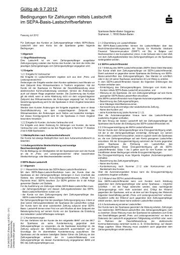 SEPA-Basis-Lastschrift - Sparkasse Baden-Baden Gaggenau