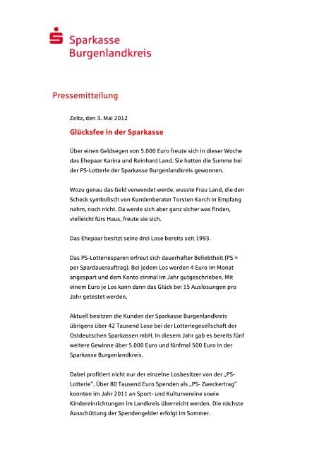 Pressemitteilung - Sparkasse Burgenlandkreis