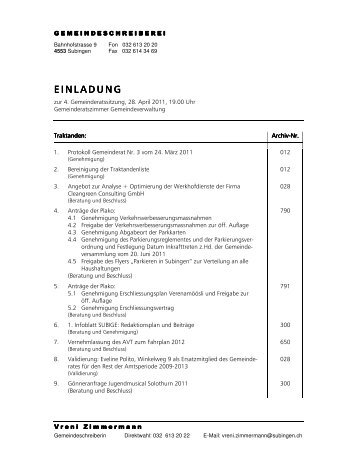 Traktandenliste - in Subingen