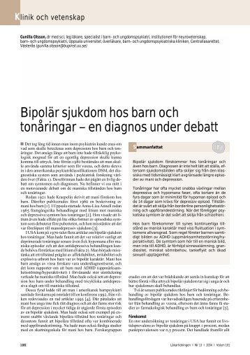 BipolÃ¤r sjukdom hos barn och tonÃ¥ringar â en diagnos under debatt