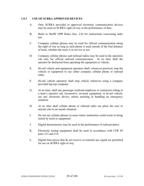 Track Maintenance and Engineering Instructions - Metrolink