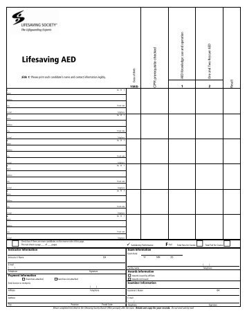 AED test sheet - Lifesaving Society