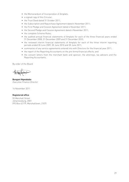 Circular to Amplats Shareholders - Anglo American Platinum