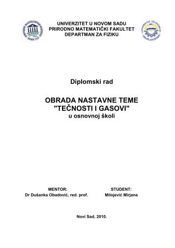 obrada nastavne teme "tečnosti i gasovi" - Departman za fiziku ...