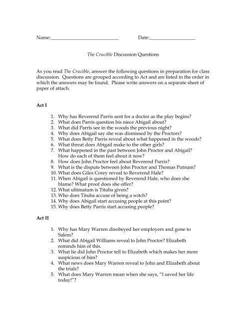 Crucible Discussion Questions Elmwood Park Memorial High School Crucible Discussion Questions Elmwood Park Memorial High School