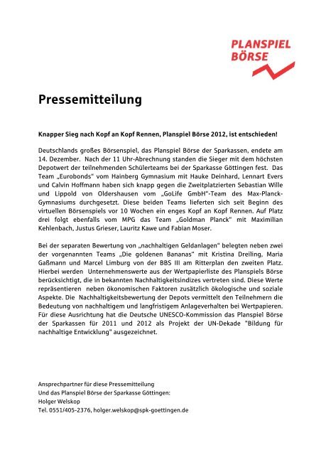 Pressemitteilung - Sparkasse Göttingen
