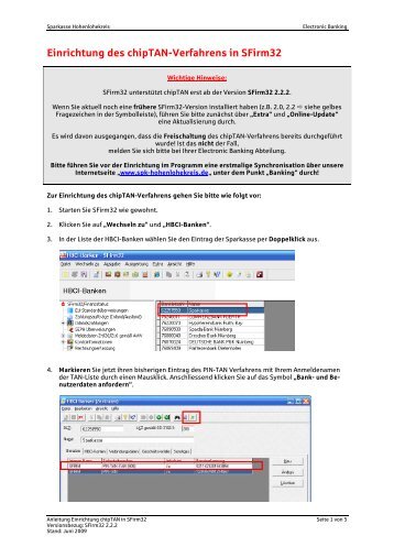 Einrichtung des chipTAN-Verfahrens in SFirm32 - Sparkasse ...