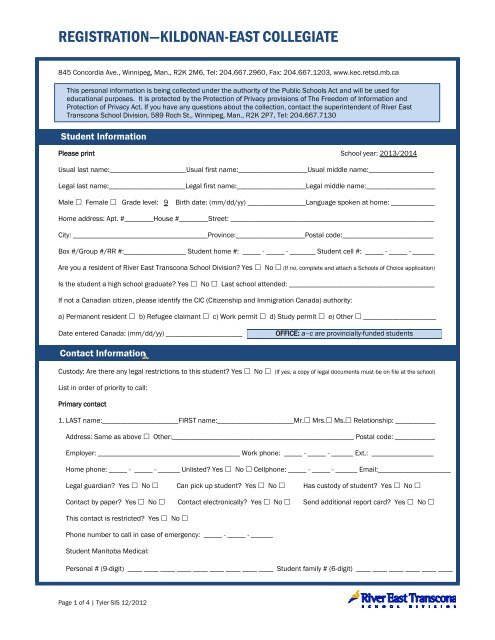 KEC Gr 9 Application Form - Retsd.mb.ca