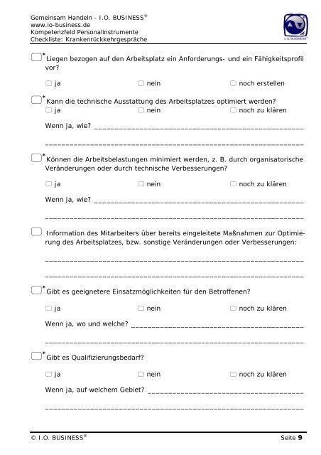 Checkliste KrankenrÃ¼ckkehrgesprÃ¤che - I.O. Business