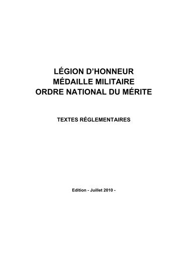 Code de la LÃ©gion d'Honneur et de la MÃ©daille militaire - Haut ...