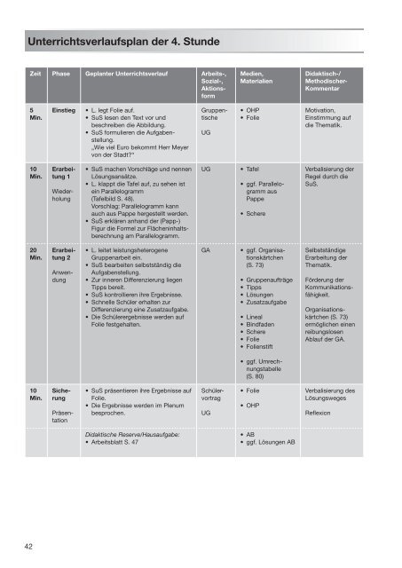 Unterrichtsverlaufsplan der 4. Stunde