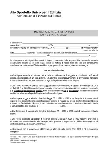 Allo Sportello Unico per l'Edilizia - Comune di Piazzola sul Brenta