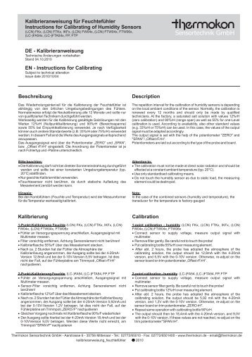 Kalibrieranweisung für Feuchtefühler Instructions for Calibrating of ...