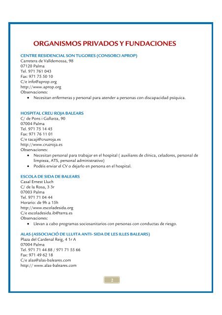 directorios – de trabajo – sector sanitario - Infojove