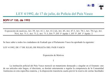 Ley 4/1992, de 17 de julio, de PolicÃ­a del PaÃ­s Vasco. (BOPV nÃºm ...