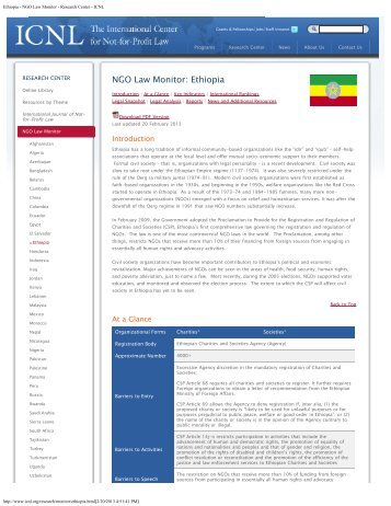 Ethiopia - NGO Law Monitor - Research Center - ICNL - The ...