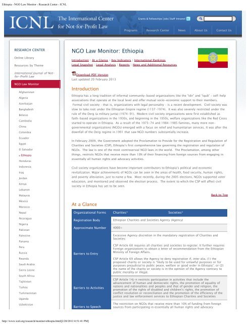 Ethiopia - NGO Law Monitor - Research Center - ICNL - The ...