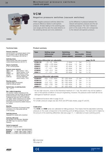 Mechanical pressure switches - Sensors Tecnics, Honeywell