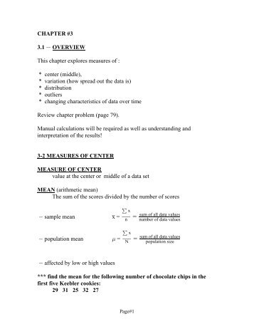 CHAPTER #3 3.1 ï OVERVIEW This chapter explores measures of ...