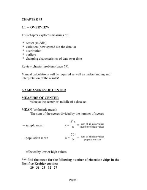 Chapter 3 3 1 I Overview This Chapter Explores Measures Of
