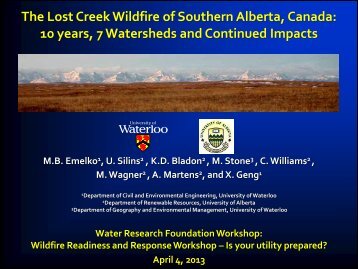 Emelko_The Lost Creek Wildfire of Southern Alberta - WaterRF Collab