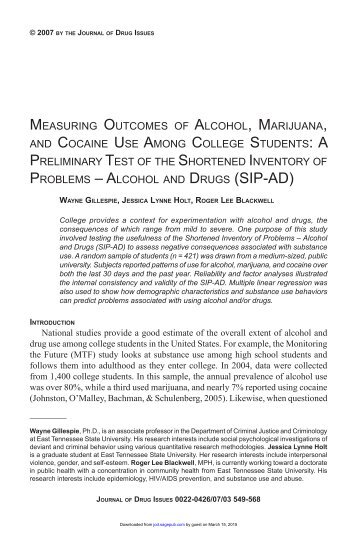 DRUGS (SIP-AD) - Journal of Drug Issues