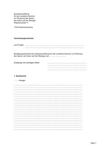 Verwendungsnachweis (PDF, 7KB) - Sparkasse Neubrandenburg ...