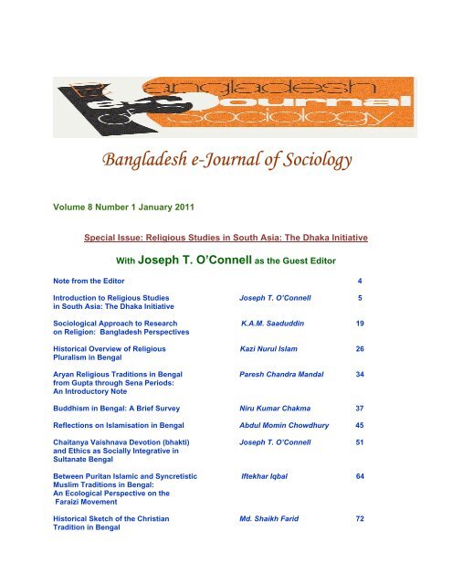 Bangladesh e-Journal of Sociology - Bangladeshsociology.org