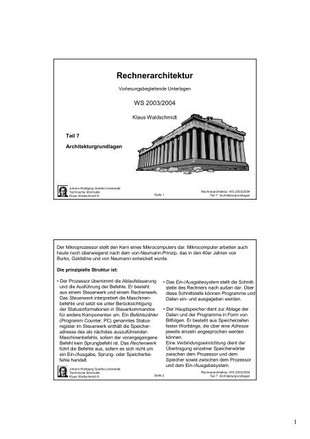 Rechnerarchitektur - Technische Informatik an der Universität Frankfurt