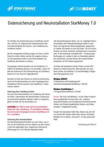 Datensicherung und Neuinstallation StarMoney 7.0