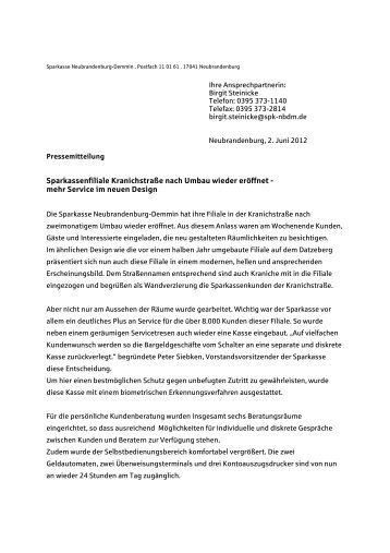 Pressemeldung Wiedereröffnung 405 - Sparkasse Neubrandenburg ...