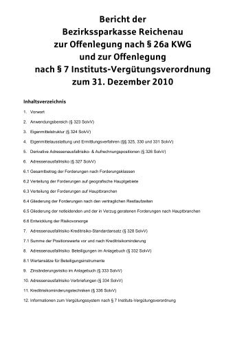 Bericht der Bezirkssparkasse Reichenau zur Offenlegung nach ...