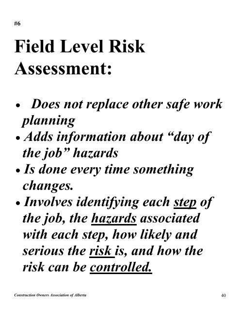 field level risk assessment - Construction Owners Association of ...