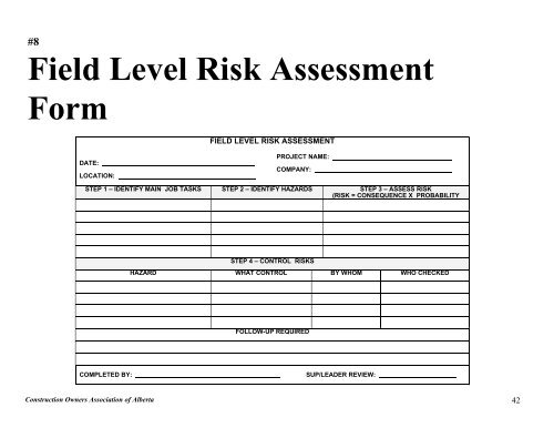 field level risk assessment - Construction Owners Association of ...