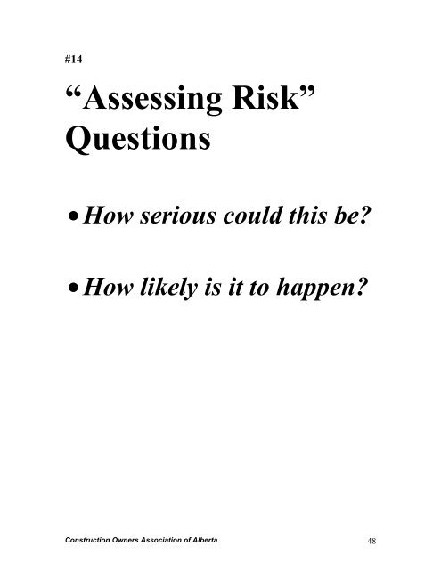 field level risk assessment - Construction Owners Association of ...