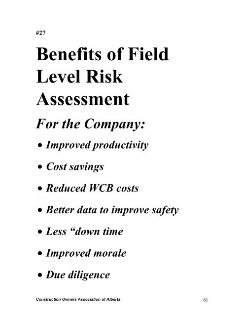 field level risk assessment - Construction Owners Association of ...