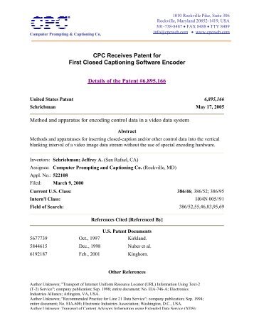 CPC Receives Patent for First Closed Captioning Software Encoder ...