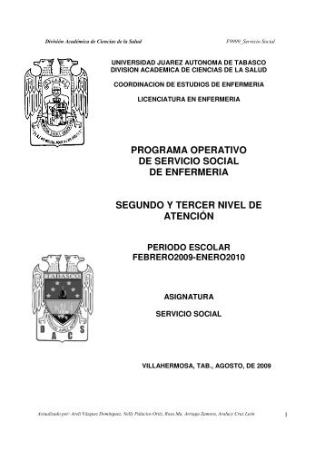 programa operativo de servicio social de enfermeria segundo y ...