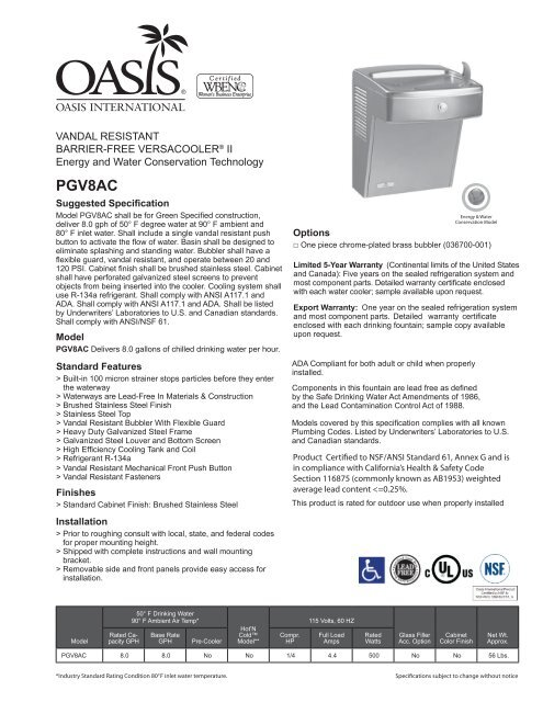 Specifications - Oasis International