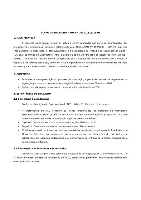 PLANO DE TRABALHO â TURMA 2010.02_2011.01 1 ... - UNEMAT