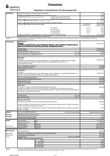 Preisaushang - Sparkasse Uckermark